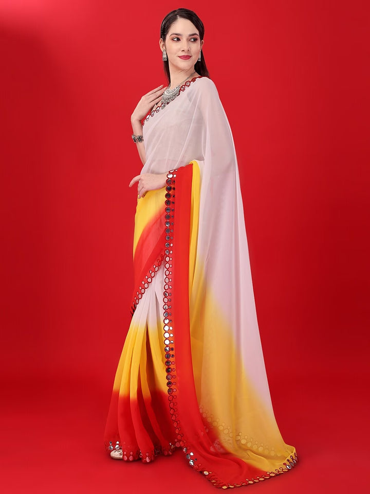 Lahriya-Printed Georgette Saree with Jari-Brocade Blouse | Special Event Elegance