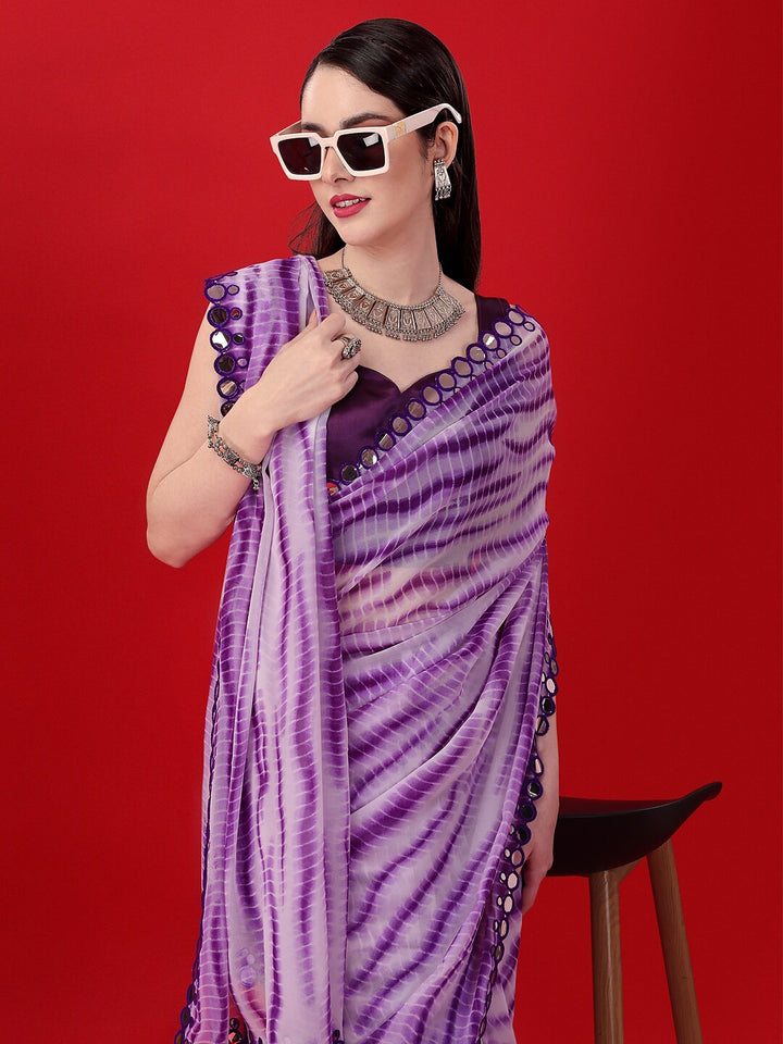 Elegant Georgette Saree | Sabori-Printed with Mirror-Lace Border for Events