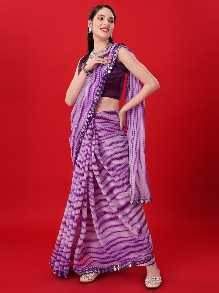 Elegant Georgette Saree | Sabori-Printed with Mirror-Lace Border for Events