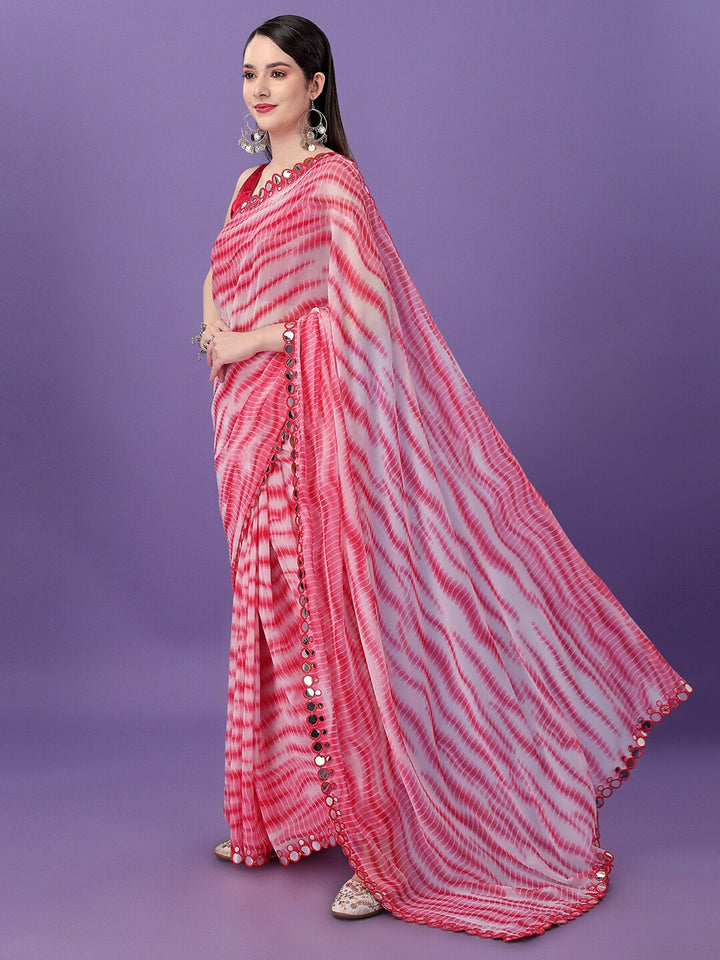 Elegant Georgette Saree | Sabori-Printed with Mirror-Lace Border for Events