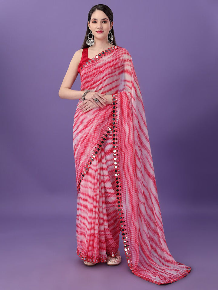 Elegant Georgette Saree | Sabori-Printed with Mirror-Lace Border for Events