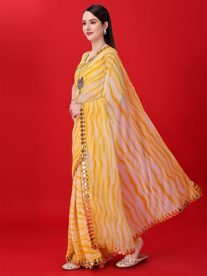 Elegant Georgette Saree | Sabori-Printed with Mirror-Lace Border for Events