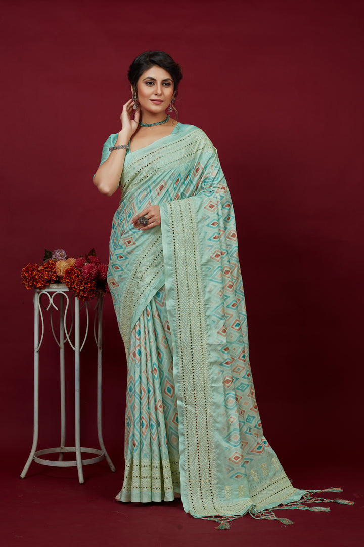 Designer Cotton-Silk Saree with Chikankari Embroidery | Perfect for Weddings and Festivities