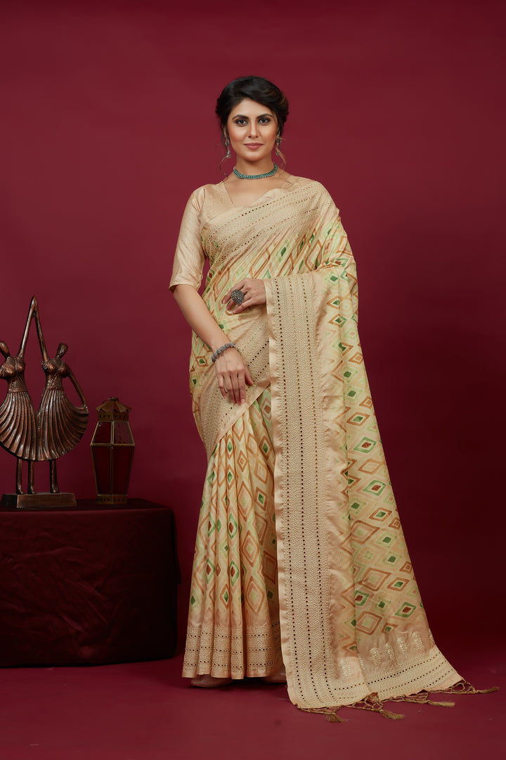 Designer Cotton-Silk Saree with Chikankari Embroidery | Perfect for Weddings and Festivities