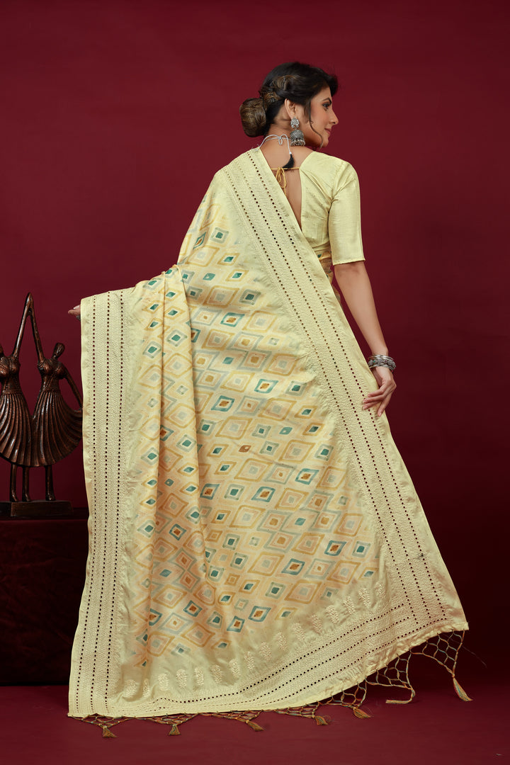 Designer Cotton-Silk Saree with Chikankari Embroidery | Perfect for Weddings and Festivities