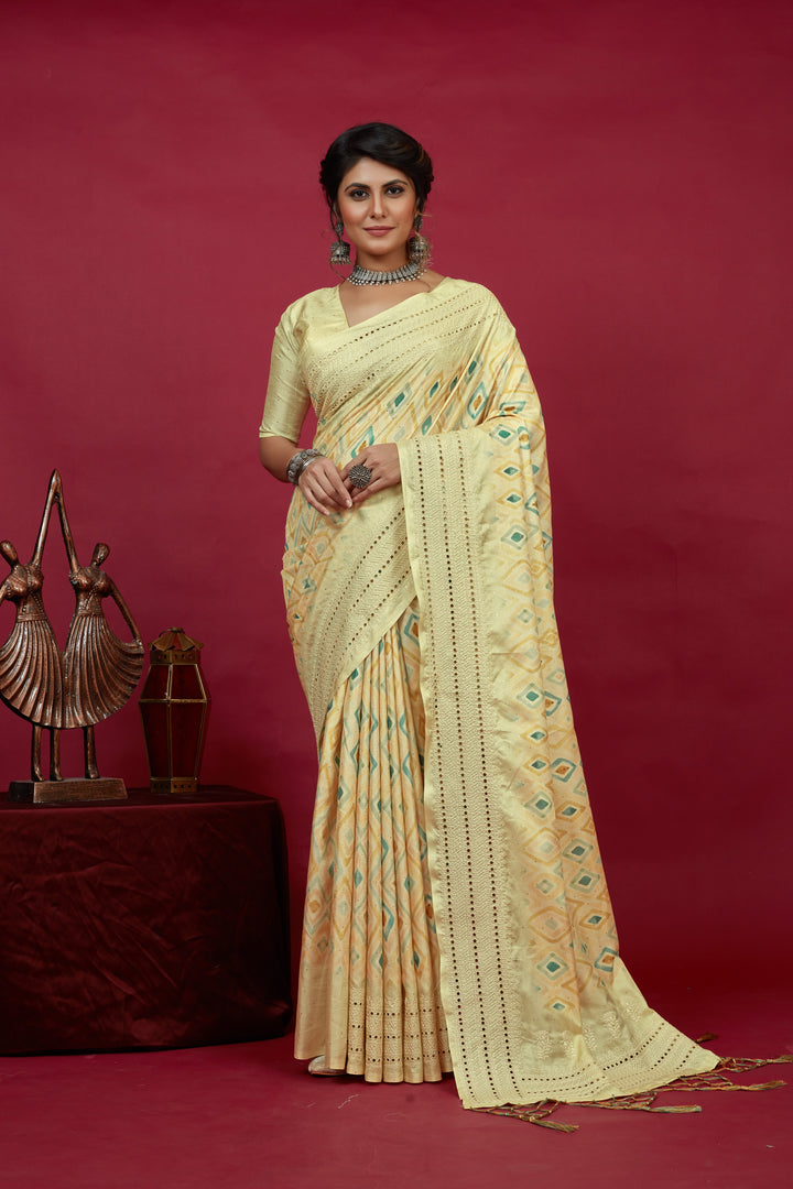 Designer Cotton-Silk Saree with Chikankari Embroidery | Perfect for Weddings and Festivities