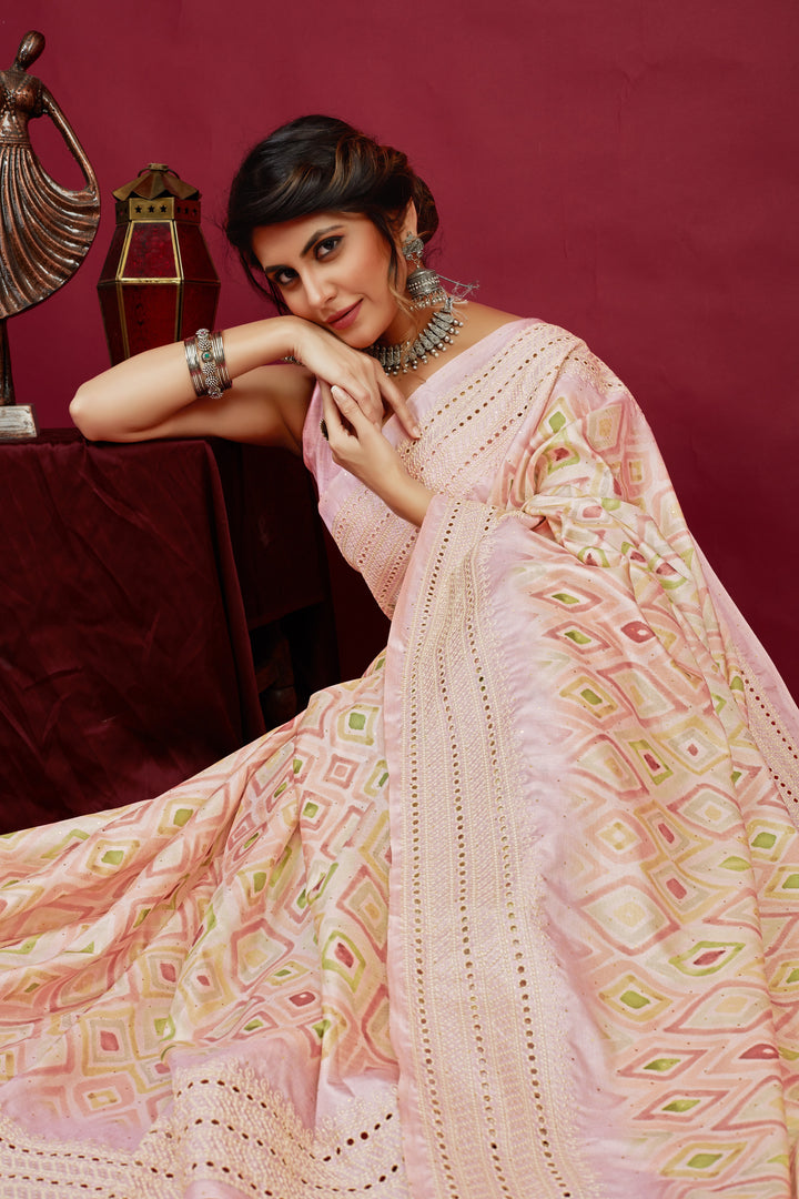 Designer Cotton-Silk Saree with Chikankari Embroidery | Perfect for Weddings and Festivities