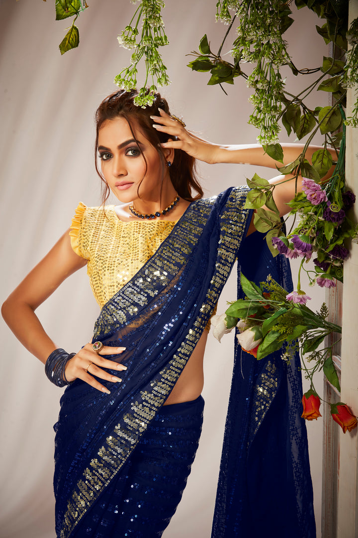 Georgette Saree with Heavy Sequence Embroidery | Traditional & Wedding Wear