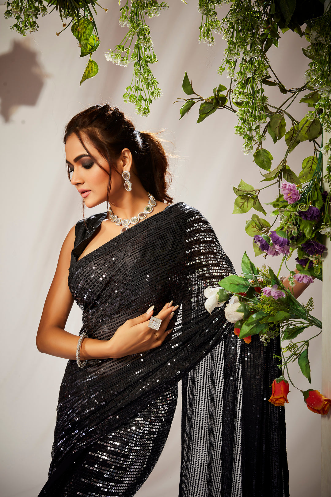 Georgette Saree with Heavy Sequins Embroidery | Art-Silk Blouse | Wedding & Party