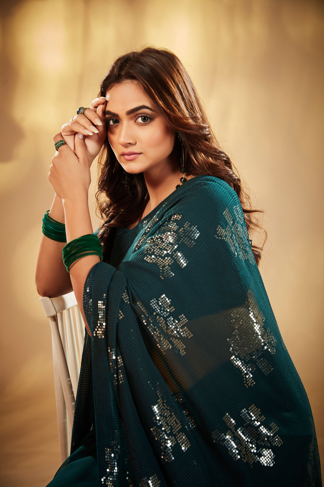 Georgette Saree with Heavy Sequin Embroidery | Art-Silk Blouse | Wedding Party