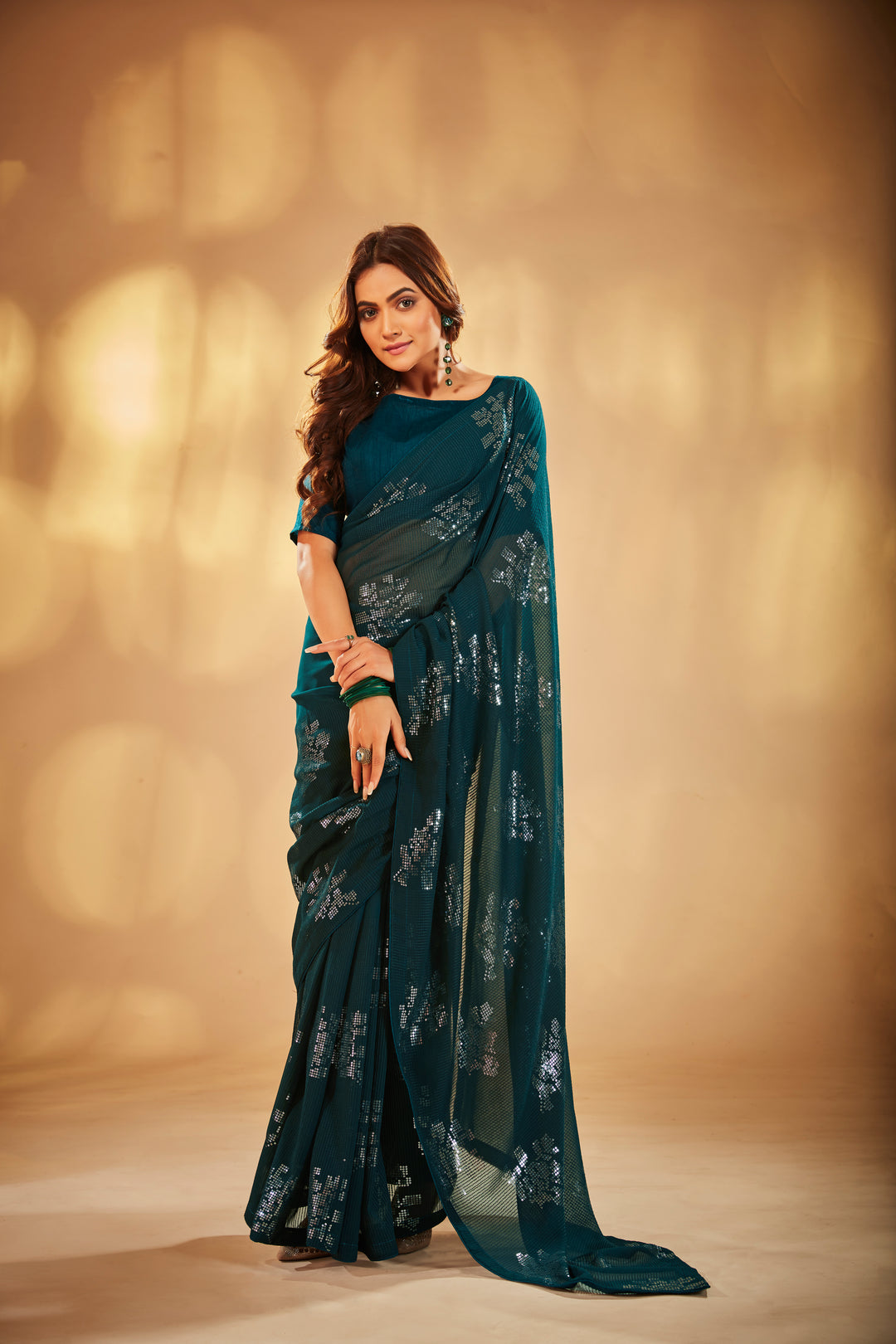 Georgette Saree with Heavy Sequin Embroidery | Art-Silk Blouse | Wedding Party