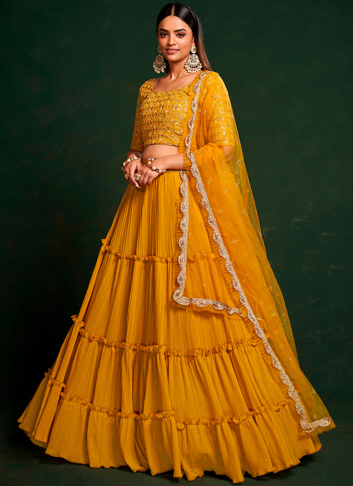 Faux-Georgette Embroidered Lehenga | Elegant Thread & Sequins for Weddings