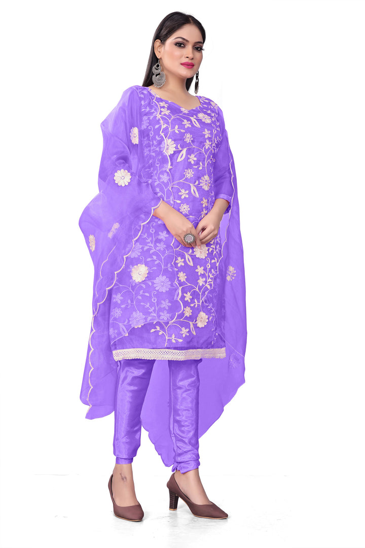 Floral-Printed Organza Salwar Kameez | Traditional Wedding Top | Embroidery Work | Three-Quarter Sleeve