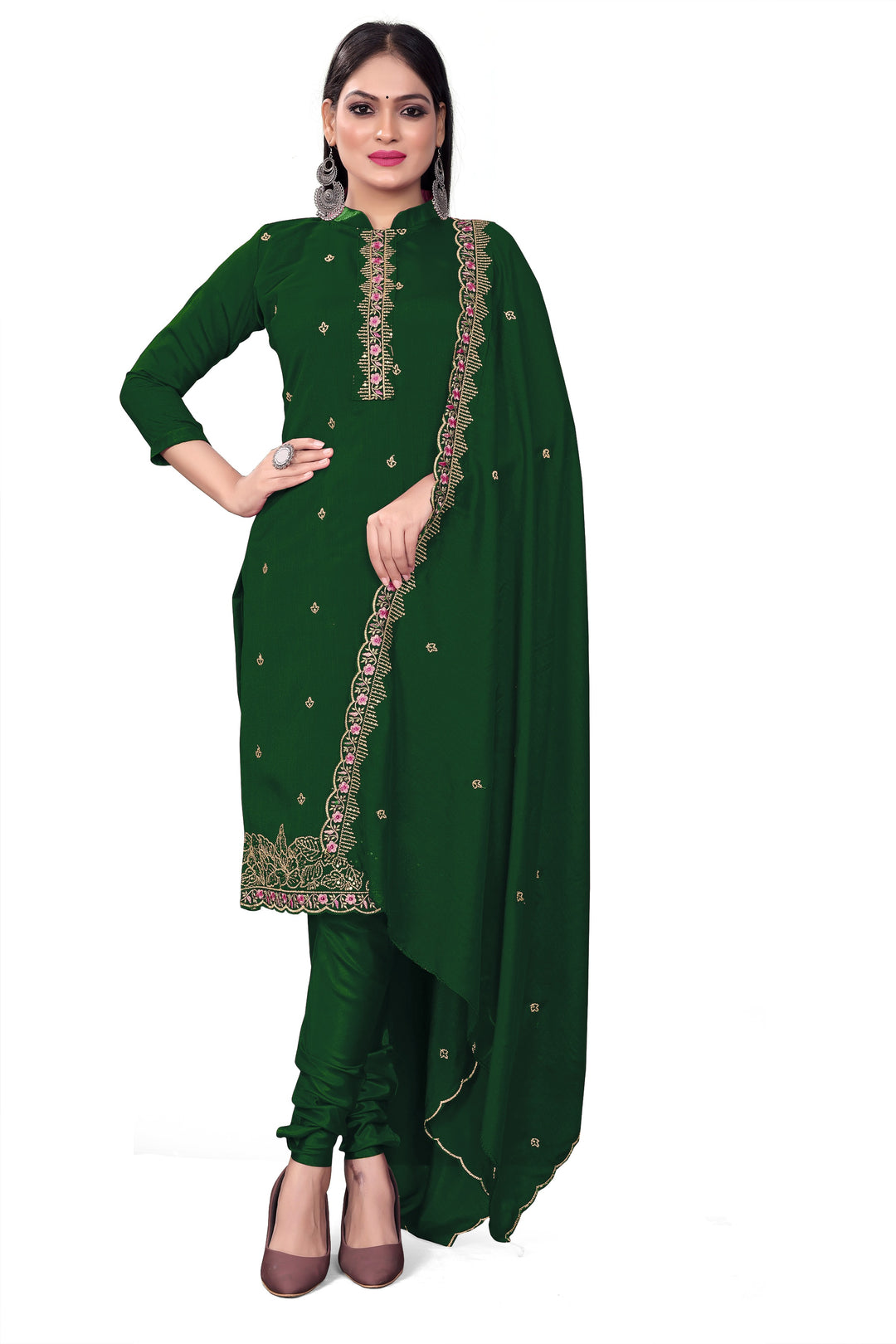 Silk Salwar Kameez | Sequined Embroidery | Three-Quarter Sleeve | Wedding Party