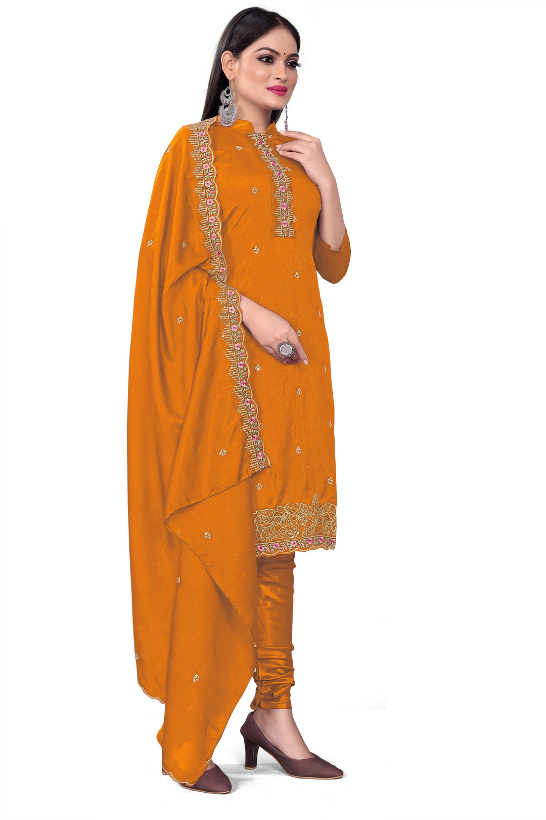 Silk Salwar Kameez | Sequined Embroidery | Three-Quarter Sleeve | Wedding Party