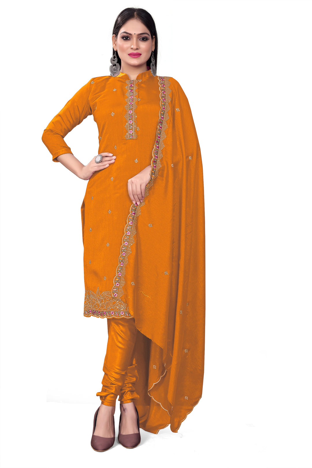 Silk Salwar Kameez | Sequined Embroidery | Three-Quarter Sleeve | Wedding Party