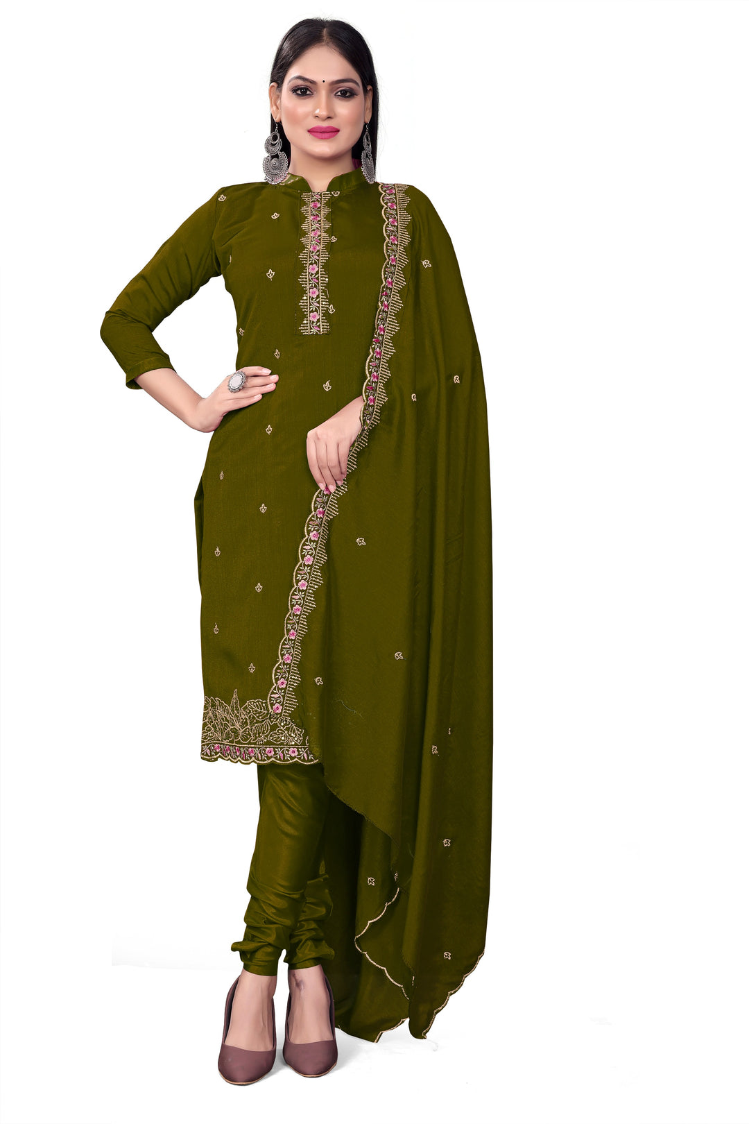 Silk Salwar Kameez | Sequined Embroidery | Three-Quarter Sleeve | Wedding Party