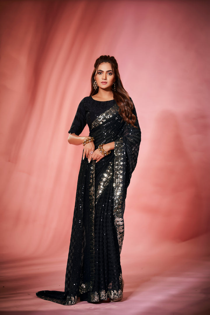 Designer Georgette Saree with Sequins & Embroidery | Traditional Wedding Party Wear