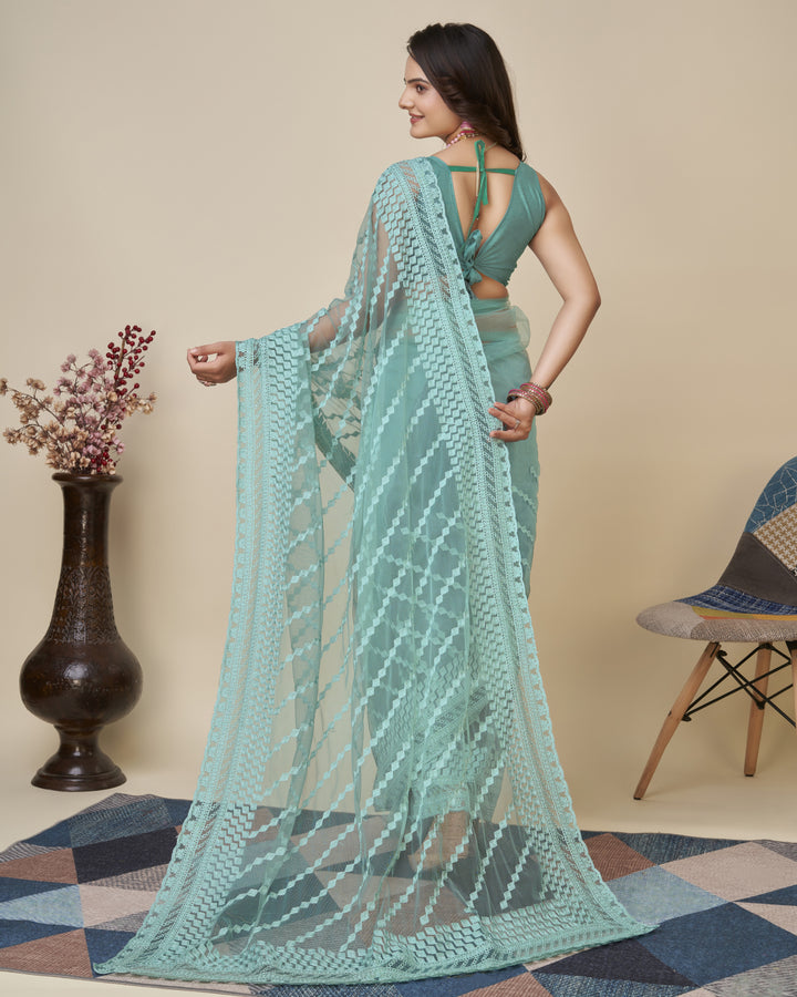 Soft-Net Saree with Chikankari Embroidery | Traditional Wedding & Party Wear