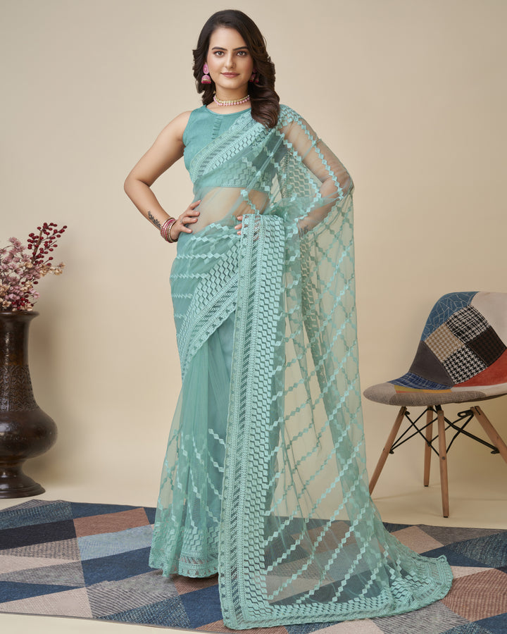 Soft-Net Saree with Chikankari Embroidery | Traditional Wedding & Party Wear