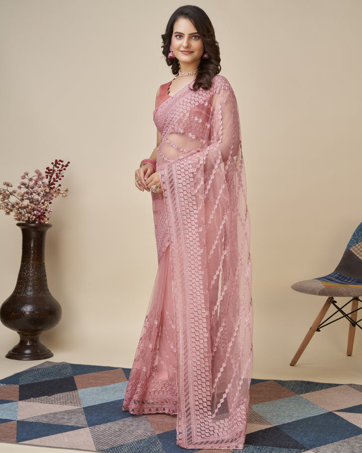 Soft-Net Saree with Chikankari Embroidery | Traditional Wedding & Party Wear