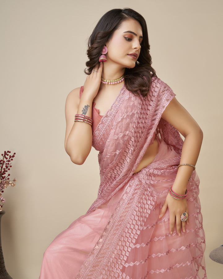 Soft-Net Saree with Chikankari Embroidery | Traditional Wedding & Party Wear