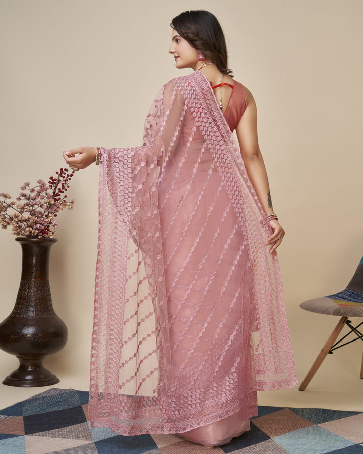 Soft-Net Saree with Chikankari Embroidery | Traditional Wedding & Party Wear