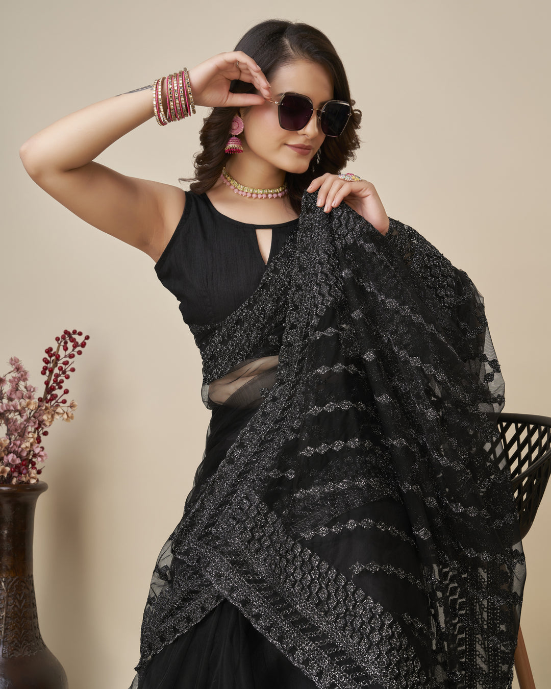 Soft-Net Saree with Chikankari Embroidery | Traditional Wedding & Party Wear