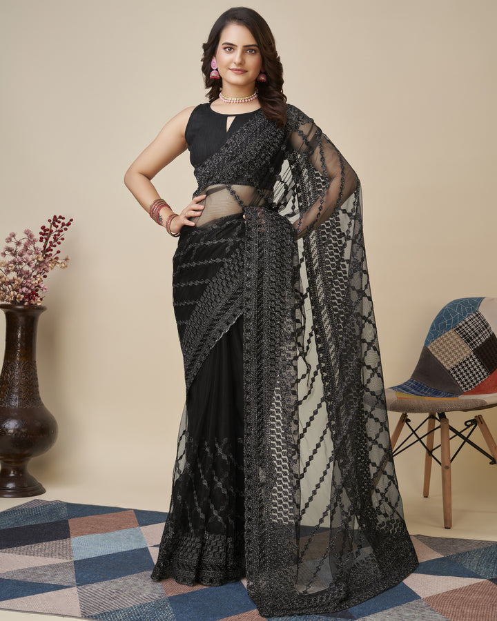 Soft-Net Saree with Chikankari Embroidery | Traditional Wedding & Party Wear