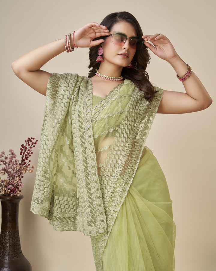 Soft-Net Saree with Chikankari Embroidery | Traditional Wedding & Party Wear