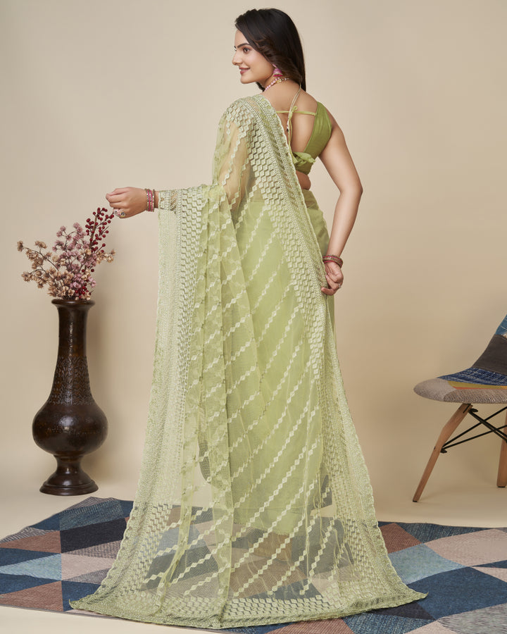 Soft-Net Saree with Chikankari Embroidery | Traditional Wedding & Party Wear