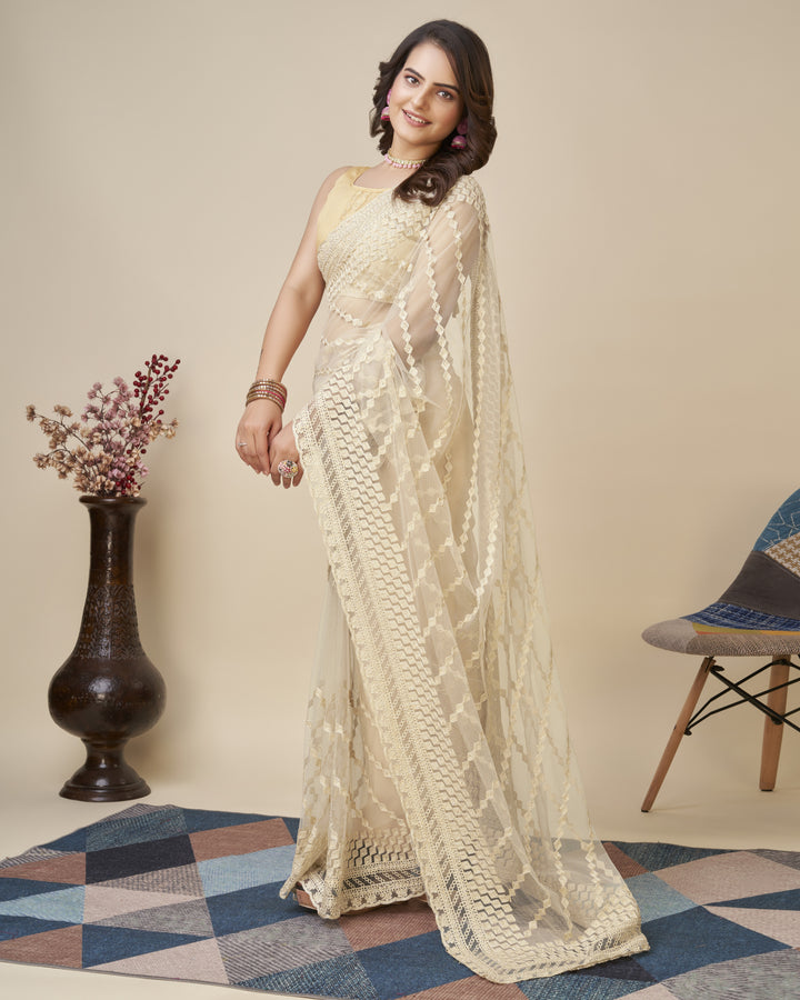 Soft-Net Saree with Chikankari Embroidery | Traditional Wedding & Party Wear