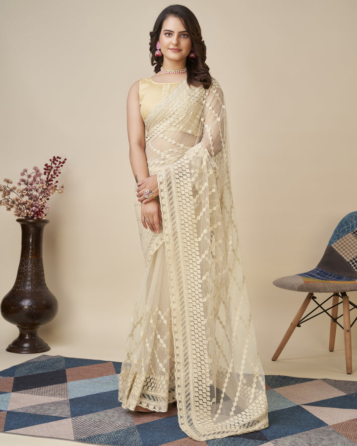 Soft-Net Saree with Chikankari Embroidery | Traditional Wedding & Party Wear