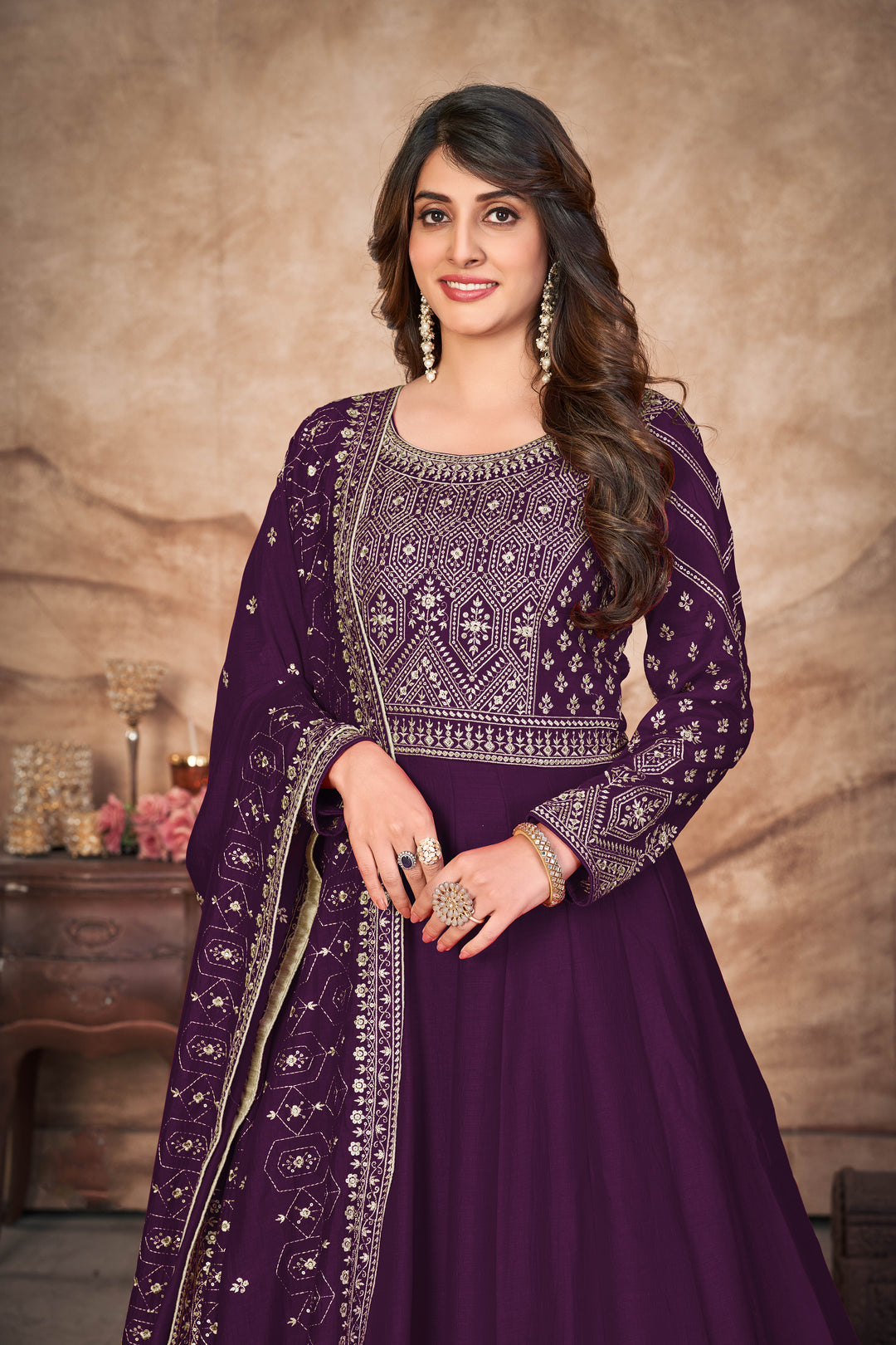 Heavy Designer Embroidery Anarkali | Art-Silk Top & Santoon Bottom | Full-Sleeve Traditional Wear