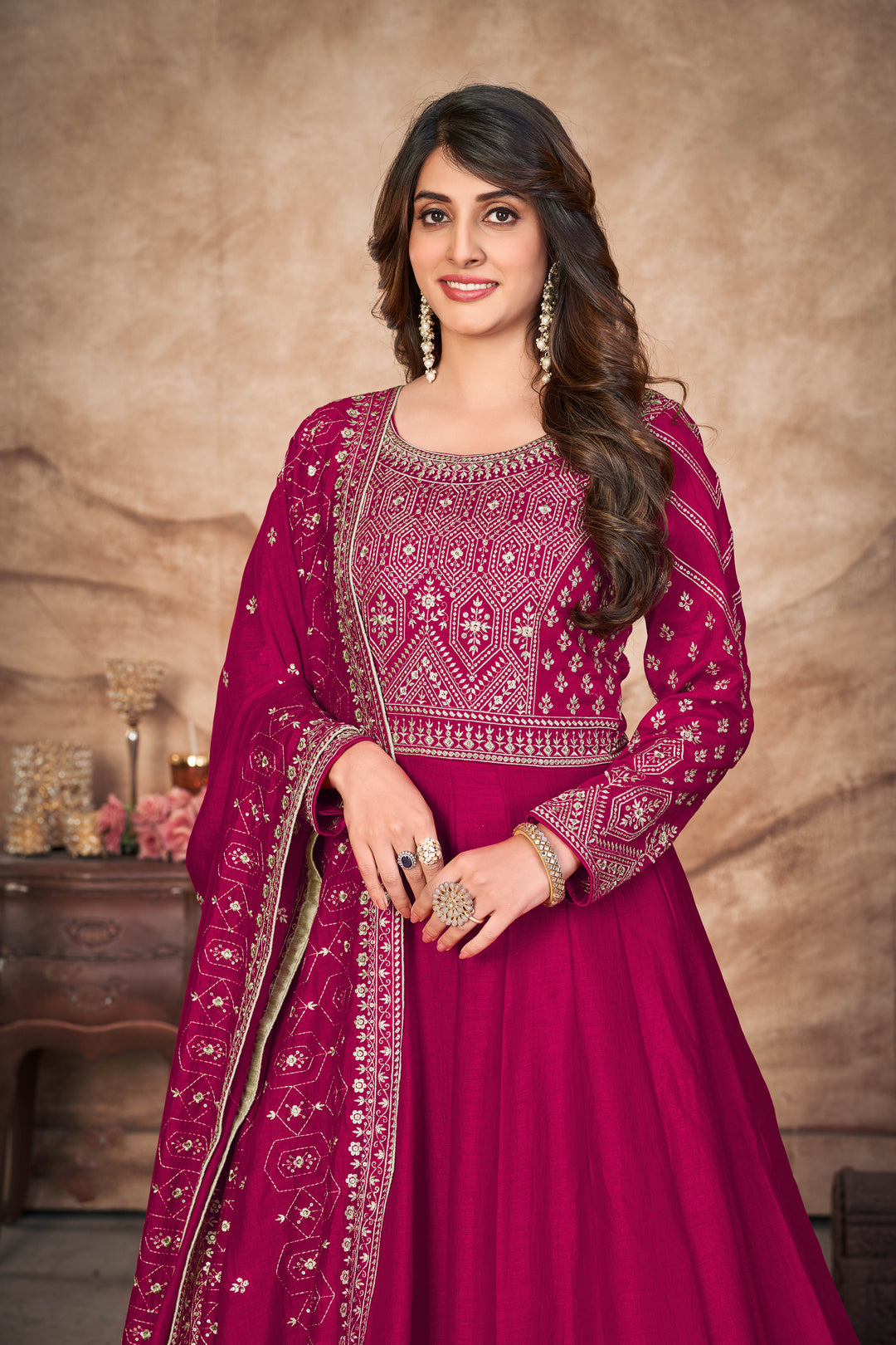 Heavy Designer Embroidery Anarkali | Art-Silk Top & Santoon Bottom | Full-Sleeve Traditional Wear