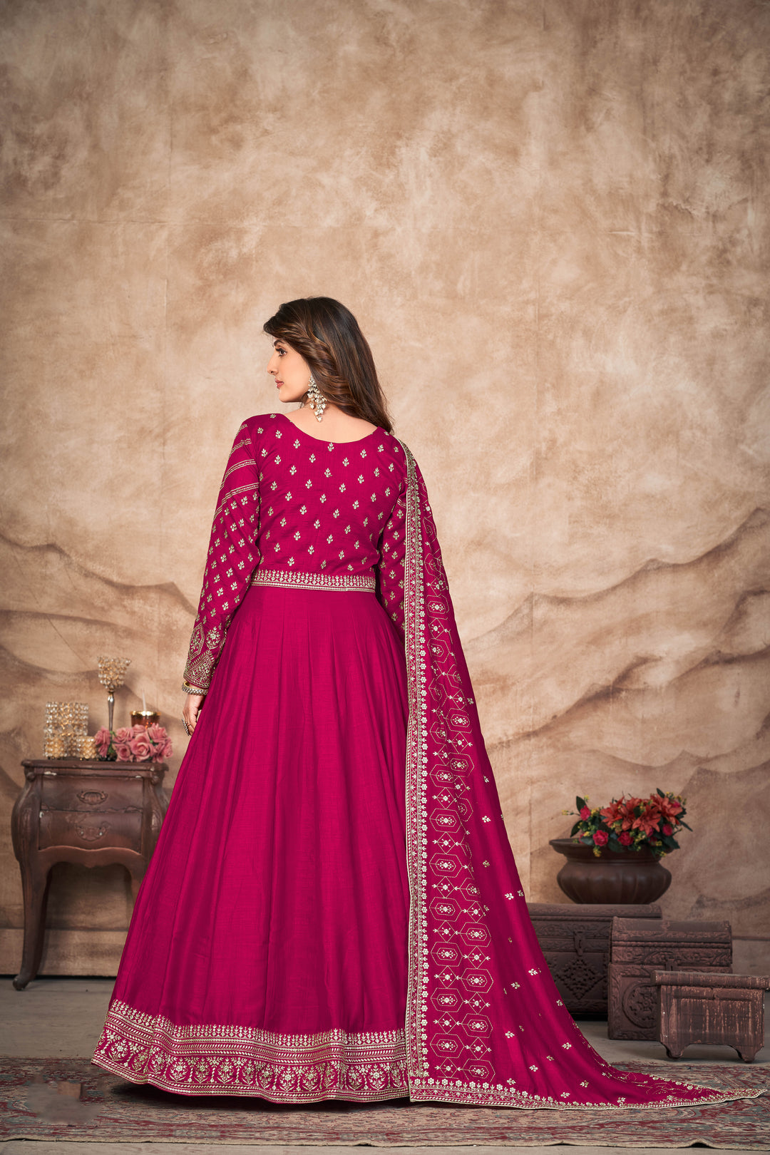 Heavy Designer Embroidery Anarkali | Art-Silk Top & Santoon Bottom | Full-Sleeve Traditional Wear