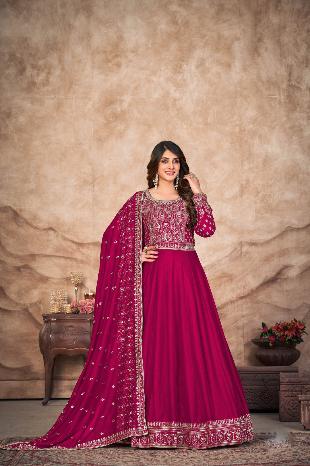 Heavy Designer Embroidery Anarkali | Art-Silk Top & Santoon Bottom | Full-Sleeve Traditional Wear