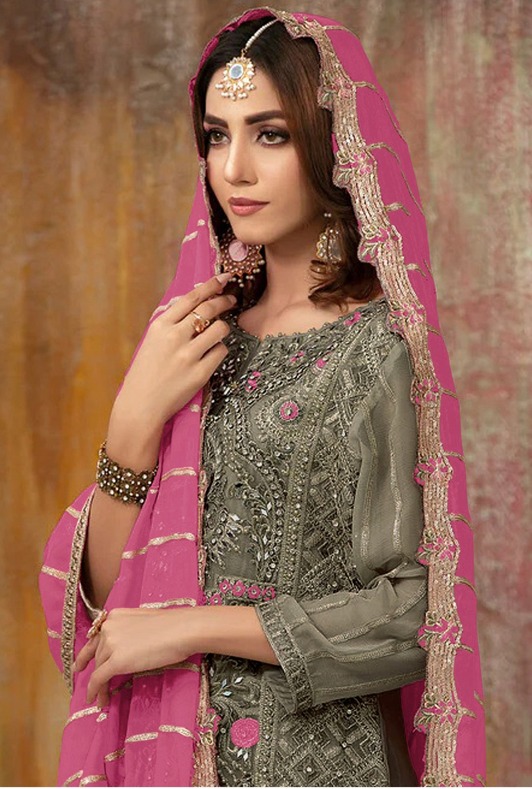 Faux-Georgette Salwar Kameez | Sequance Embroidery | Three-Quarter Sleeves | Traditional & Wedding Occasions