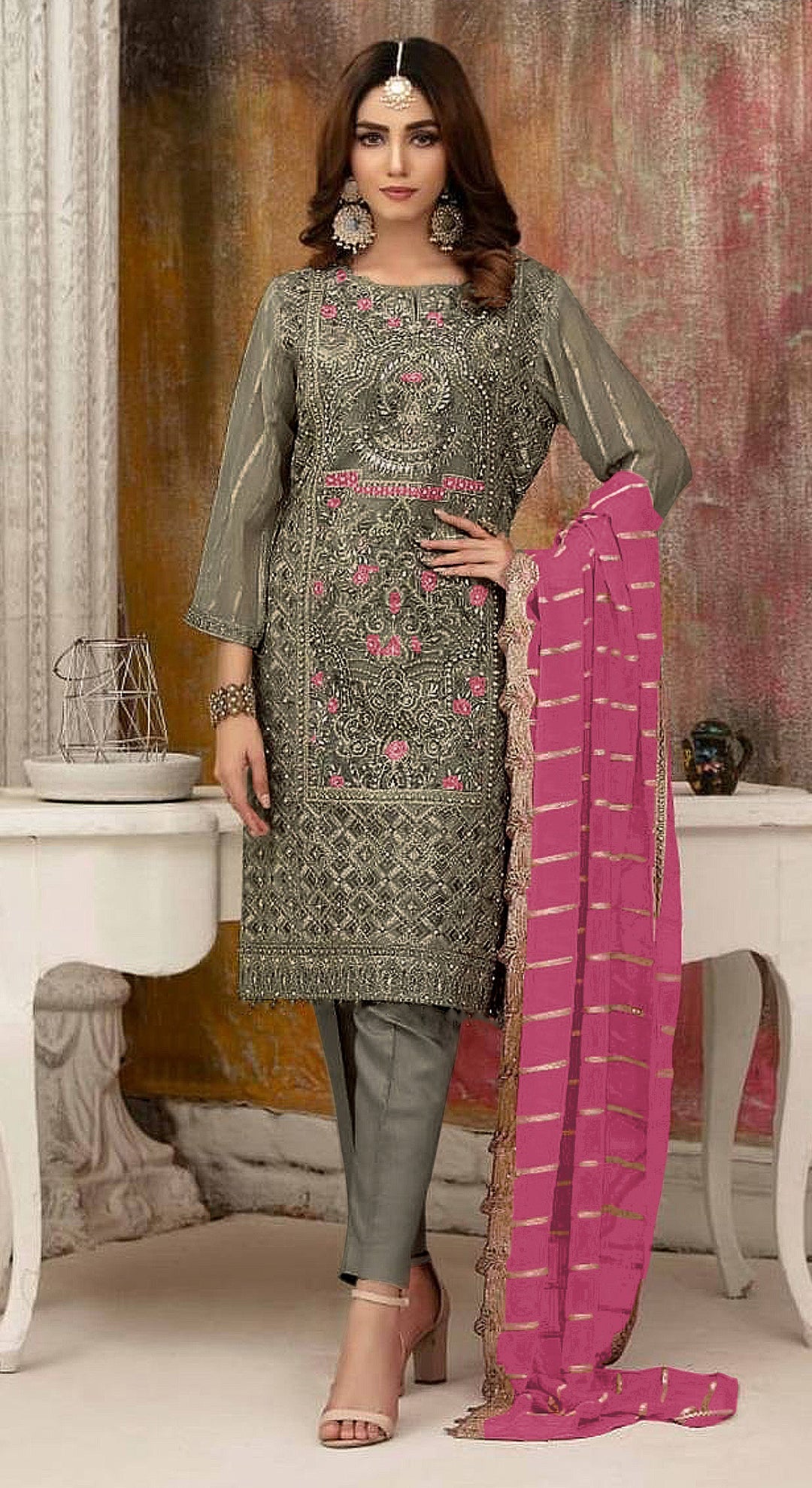 Faux-Georgette Salwar Kameez | Sequance Embroidery | Three-Quarter Sleeves | Traditional & Wedding Occasions