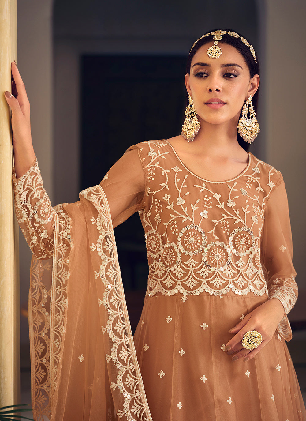 Brown Butterfly Net Salwar kameez | Perfect for Festive Wear