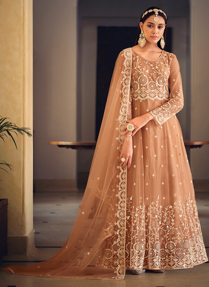 Brown Butterfly Net Salwar kameez | Perfect for Festive Wear