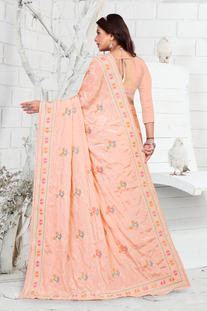 Elegant Crepe Saree | Thread-Embroidery | Traditional Wedding Wear | Party Ready