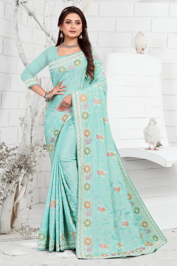 Elegant Crepe Saree with Thread Embroidery | Traditional Wedding Wear | Party & Pooja Ceremonial