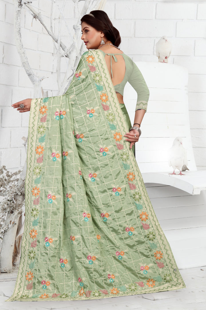 Elegant Crepe Saree with Thread Embroidery | Traditional Wedding Wear | Party & Pooja Ceremonial