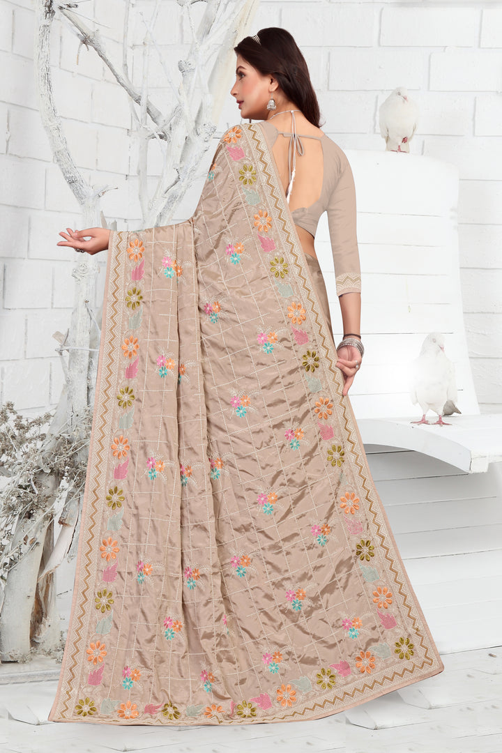 Elegant Crepe Saree with Thread Embroidery | Traditional Wedding Wear | Party & Pooja Ceremonial