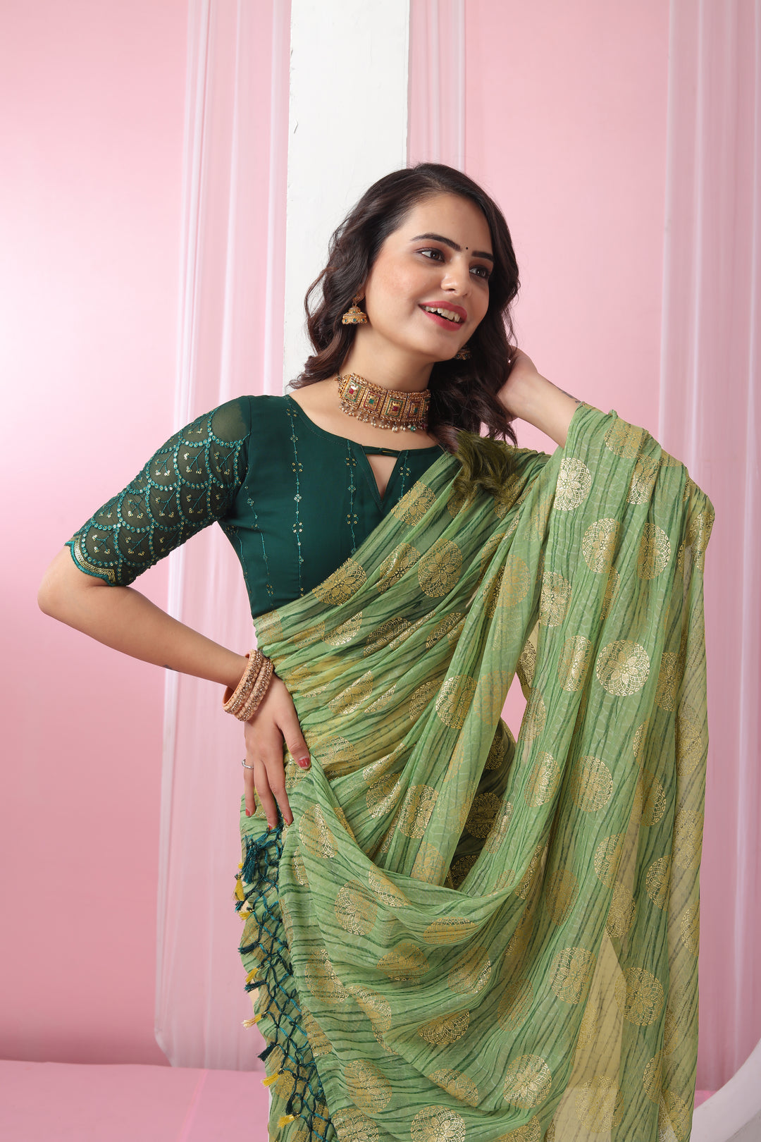 Georgette Saree with Art-Silk Blouse | Sequence Work | Designer-Printed | Traditional Wedding Party Wear