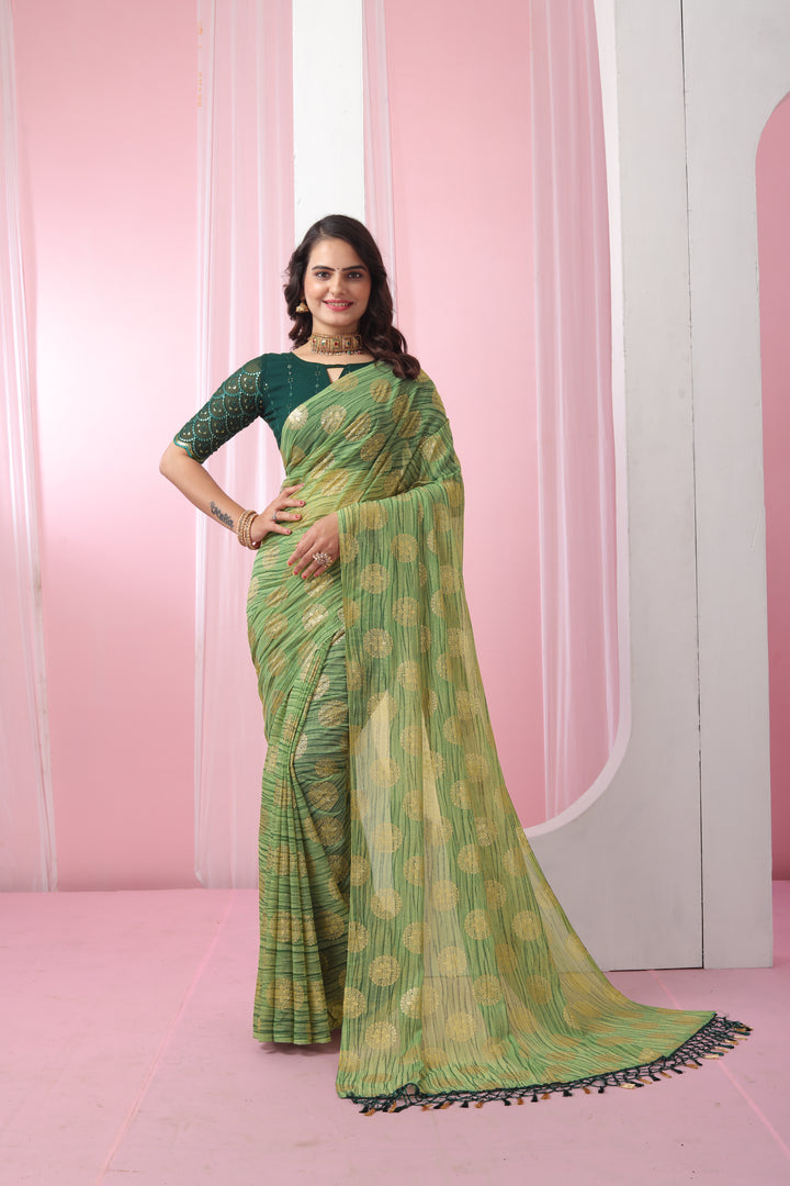 Georgette Saree with Art-Silk Blouse | Sequence Work | Designer-Printed | Traditional Wedding Party Wear