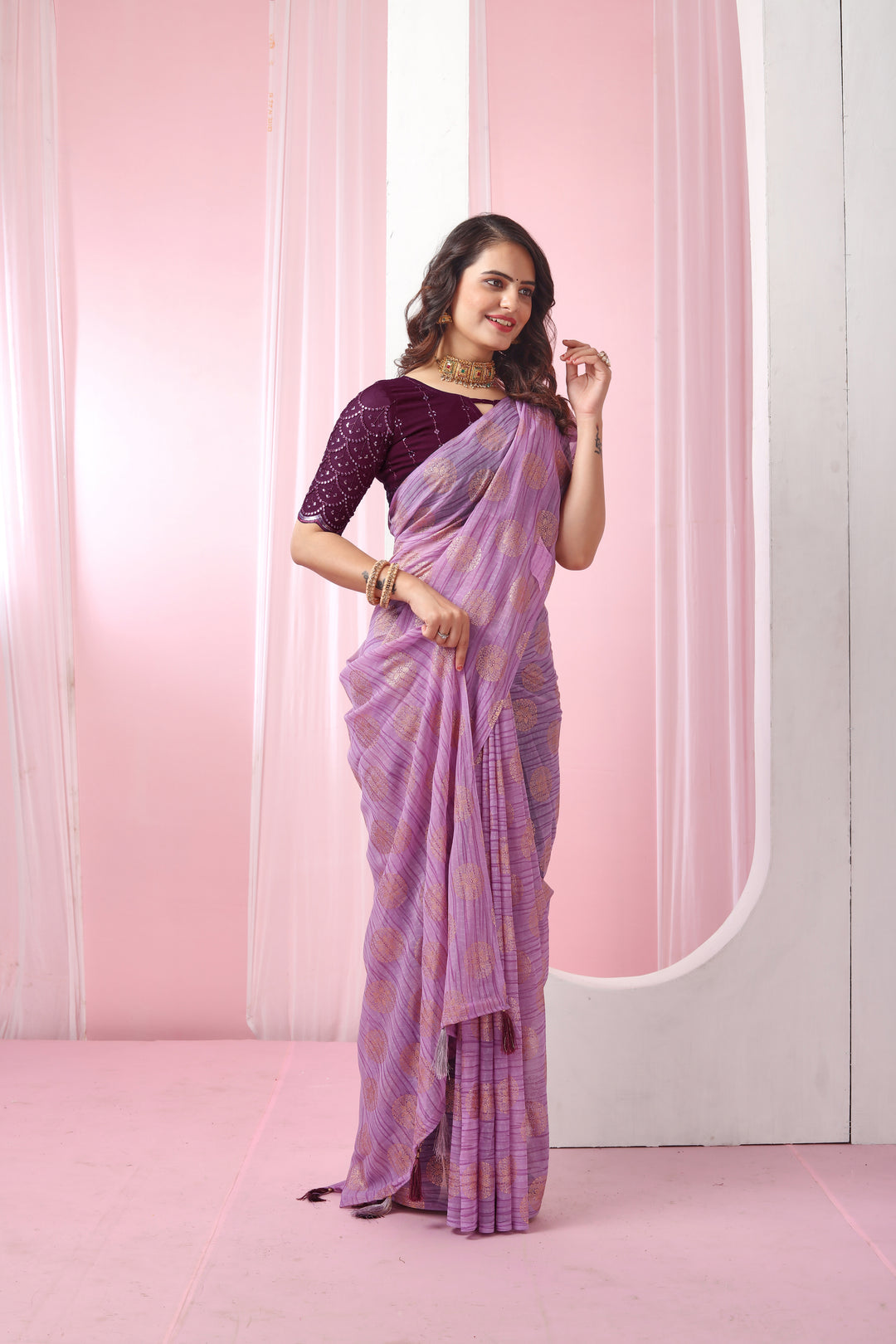 Georgette Saree with Art-Silk Blouse | Sequence Work | Designer-Printed | Traditional Wedding Party Wear