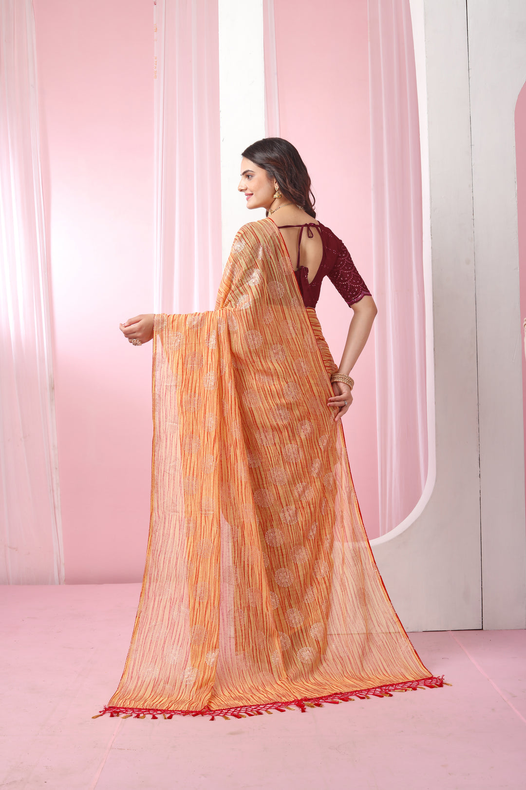 Georgette Saree with Art-Silk Blouse | Sequence Work | Designer-Printed | Traditional Wedding Party Wear