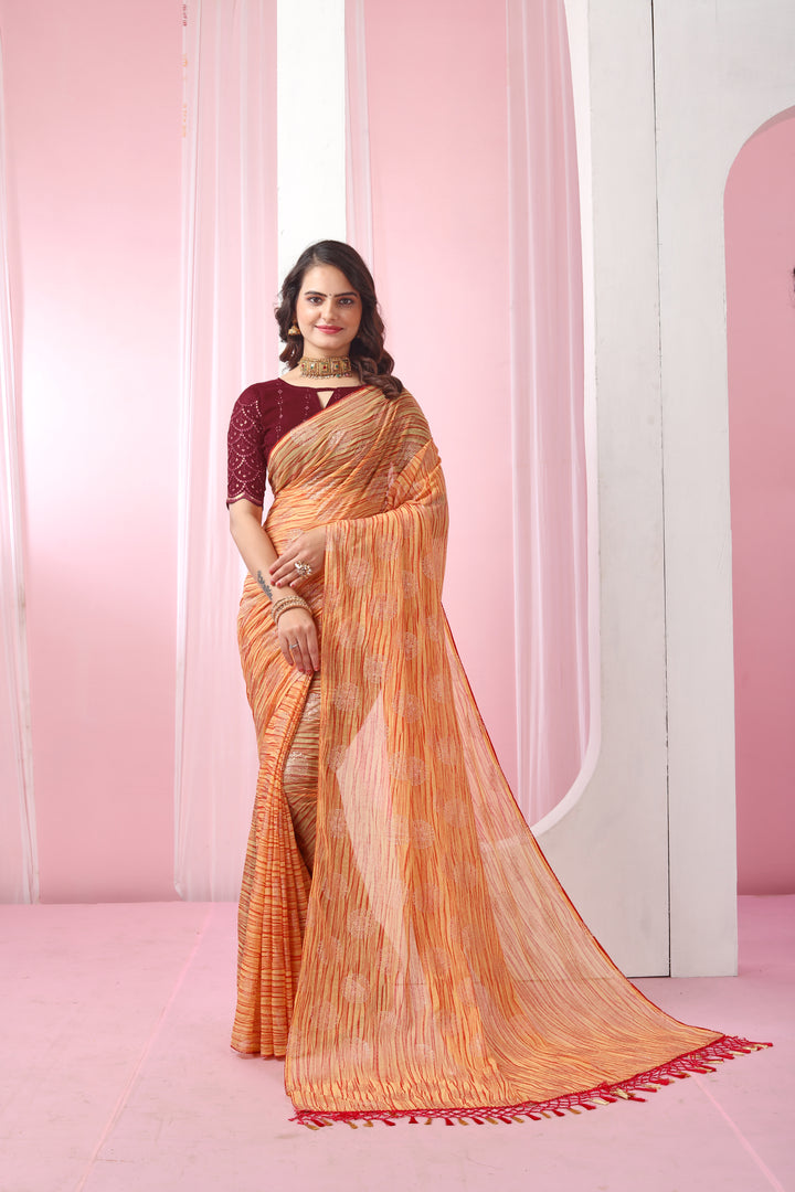 Georgette Saree with Art-Silk Blouse | Sequence Work | Designer-Printed | Traditional Wedding Party Wear